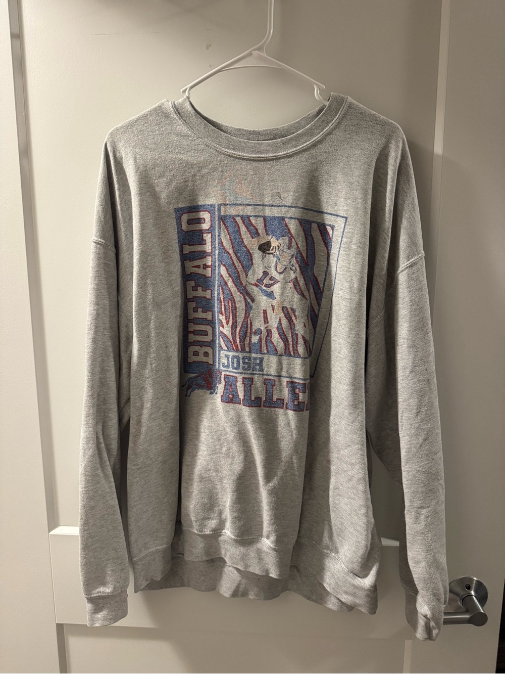 Gildan Gray Crewneck Sweatshirt with Blue and Red Buffalo Graphic